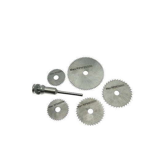 Six-piece set of Wukusy metal HSS circular saw blades for rotary tools, ideal for precise cutting in power and hand tools.