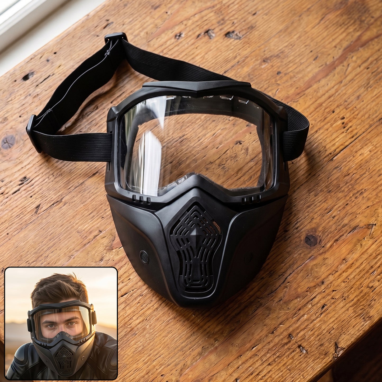 Wukusy protective bike goggle face mask with detachable riding glasses, dust-proof design, suitable for cycling and outdoor riding.