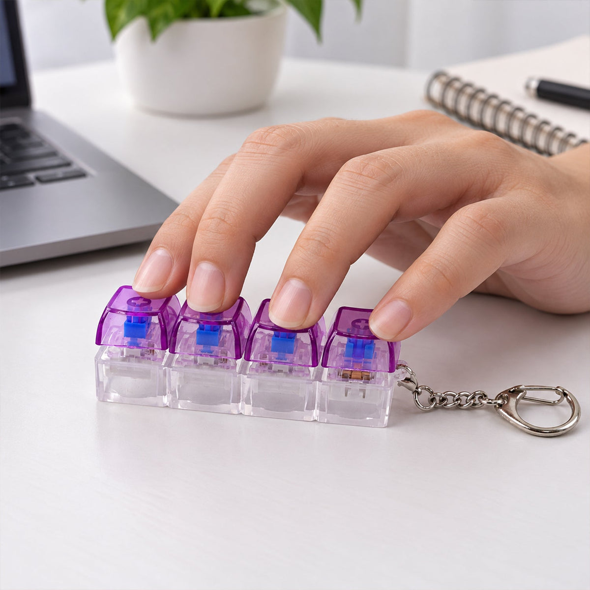 Keyboard Switch Clicky Keychain With Four Keys And Metal Clasp For Bags (1 Pc)