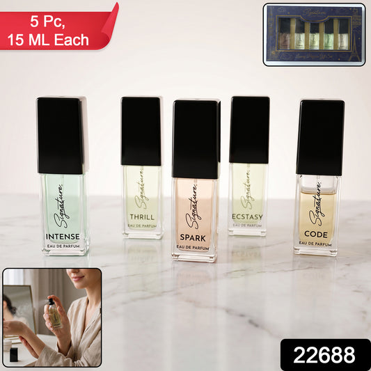 Wukusy Signature Luxury Perfume Gift Set with five 15ml bottles, elegant packaging and variety of designer fragrances.