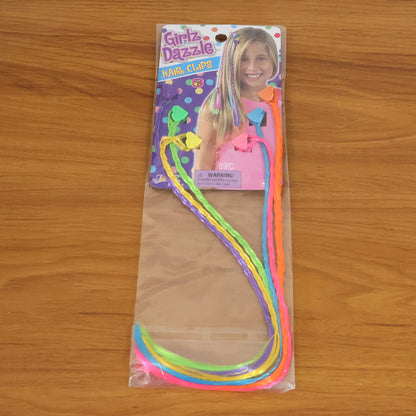 Colorful braided hair extension streaks for girls and kids, featuring vibrant Wukusy hair extensions in a 6-piece set.