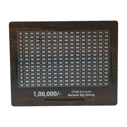 Wooden big piggy bank money saving box by Wukusy, featuring a cute pig design and a slot for coins, on a wooden surface.