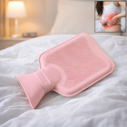 Reusable Wukusy hot water bag for pain relief, warm compress therapy, soft rubber exterior, and textured surface for effective heat application.