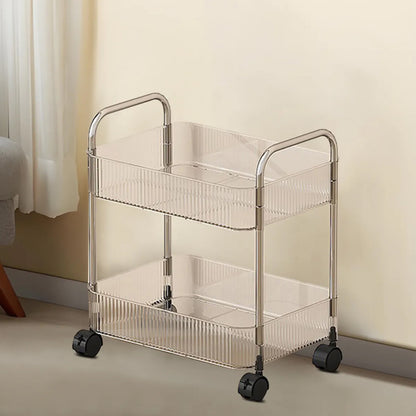 Wukusy 2-layer multipurpose storage trolley with wheels, featuring sturdy plastic shelves and four caster wheels for easy mobility.