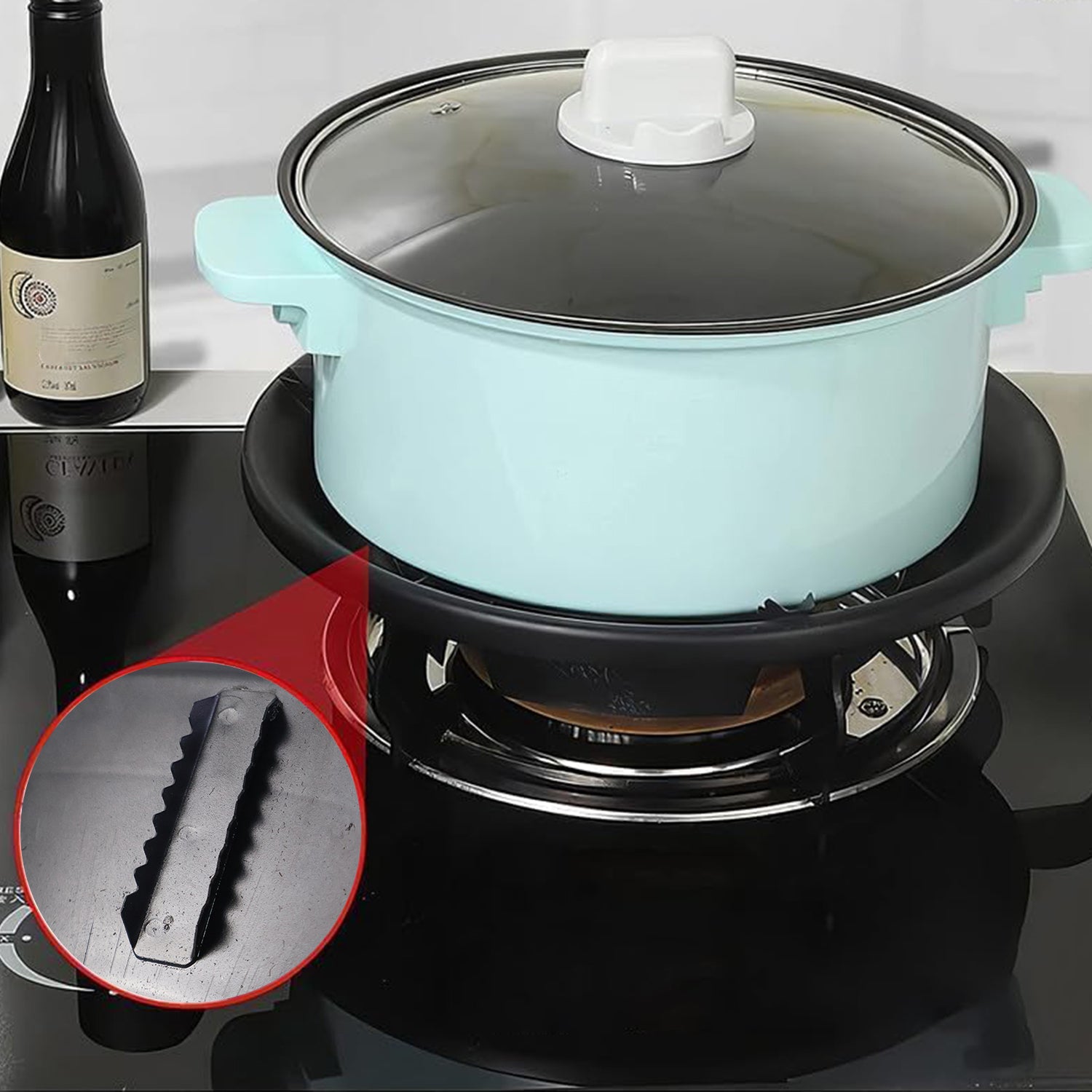 Wukusy gas stove flame protector rings, 25x25 cm, set of 4, durable stainless steel cookware accessories for stove safety.