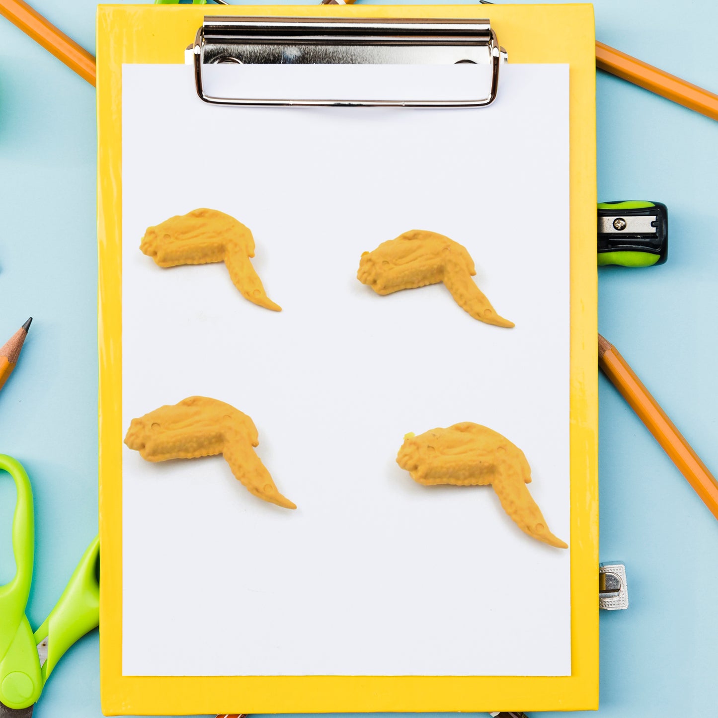 Set of 8 Wukusy chicken wing and chicken leg erasers for school supplies, featuring fun, colorful rubber erasers for kids and students.