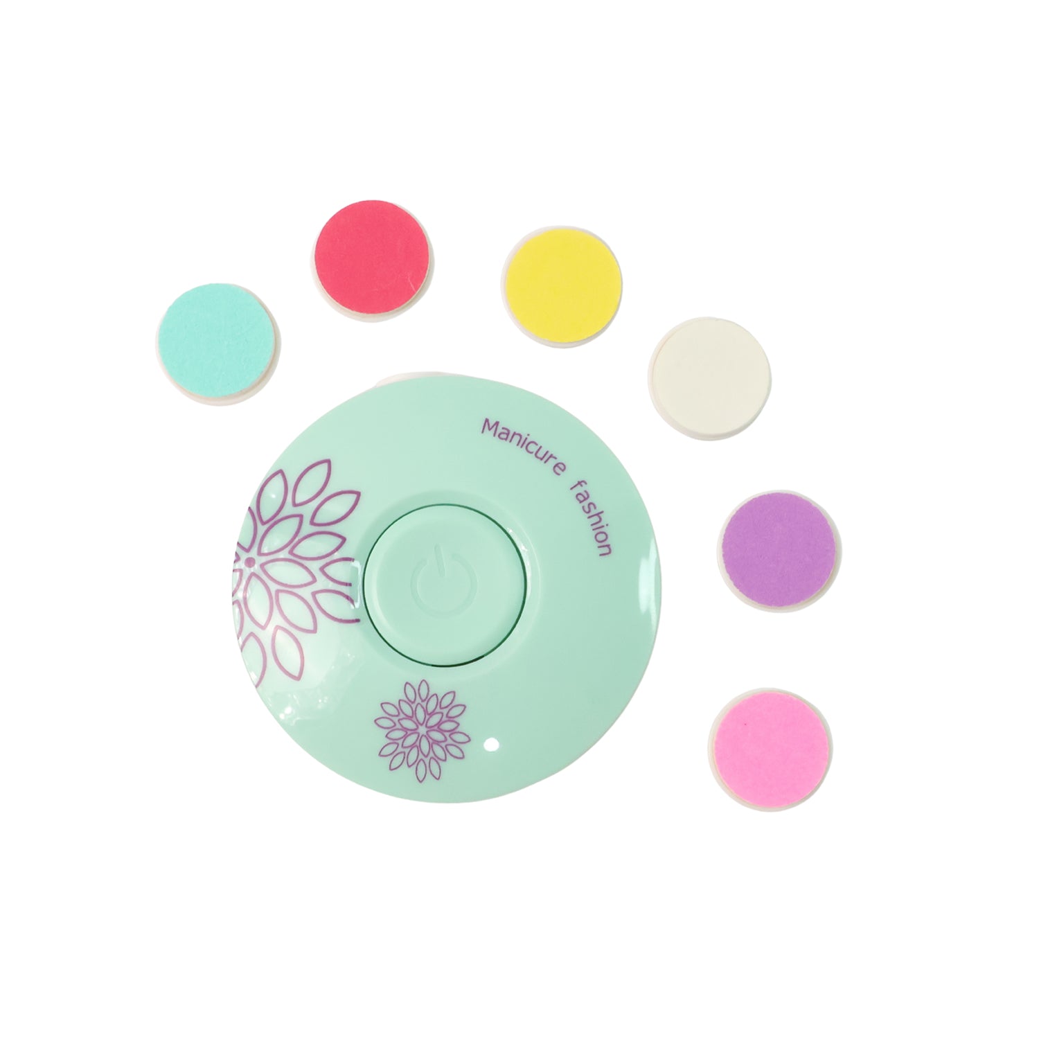 Baby electric manicure nail care set by Wukusy with colorful tools and safety attachments for gentle baby nail trimming and grooming.