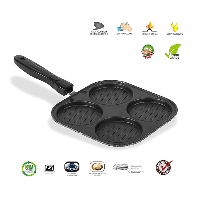 Aluminium multi snack maker for appam, standard size, with multiple molds for making various snacks, by brand 4485.