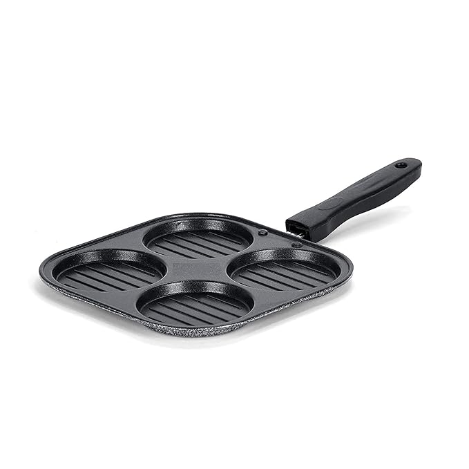 Aluminium appam snack maker with multiple molds for standard-sized appams, designed for versatile snack preparation.