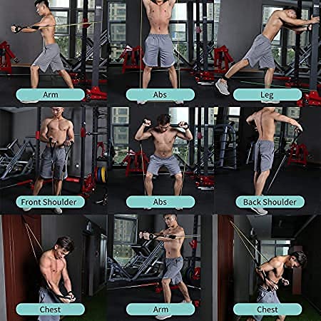 Set of 4485 resistance exercise bands and tubes for fitness workouts, suitable for men and women, shown hanging on a door.