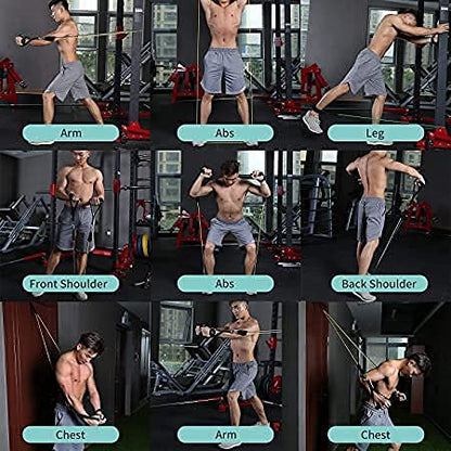 Set of 4485 resistance exercise bands and tubes for fitness workouts, suitable for men and women, shown hanging on a door.