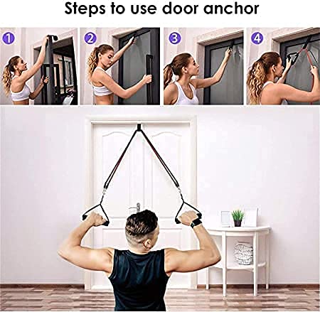 Exercise Bands Resistance Bands Set by 4485 showing multiple elastic workout bands for door and gym fitness exercises for men and women.