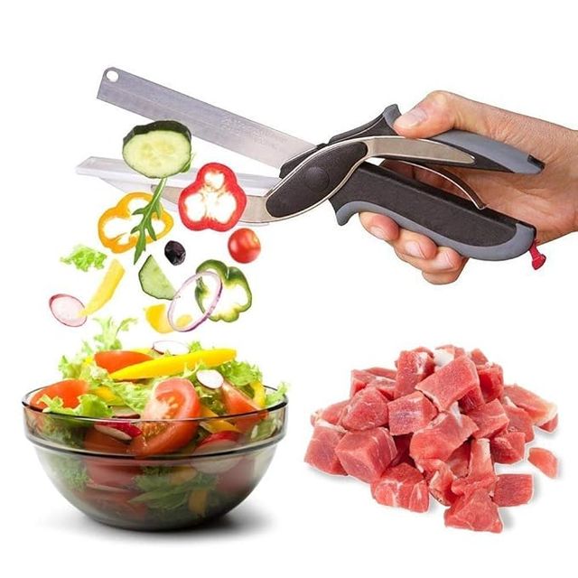 4485 Clever Cutter 2-in-1 Food Chopper with integrated graters and slicers, shown with stainless steel blades and ergonomic handle.