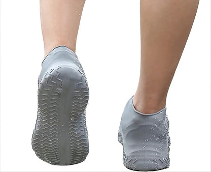 Reusable silicone waterproof shoe covers for men, women, and kids, shown in multicolor, designed to protect shoes in rain.