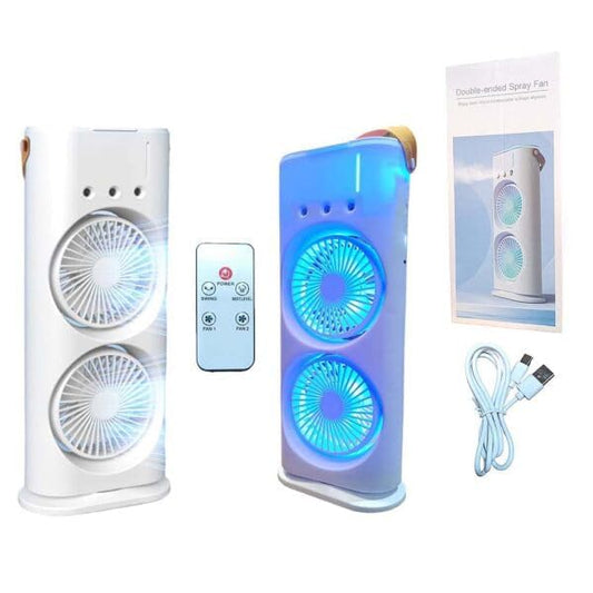 Mini desk fan with mist spray by 4485, USB rechargeable portable cooling fan for office and travel use.