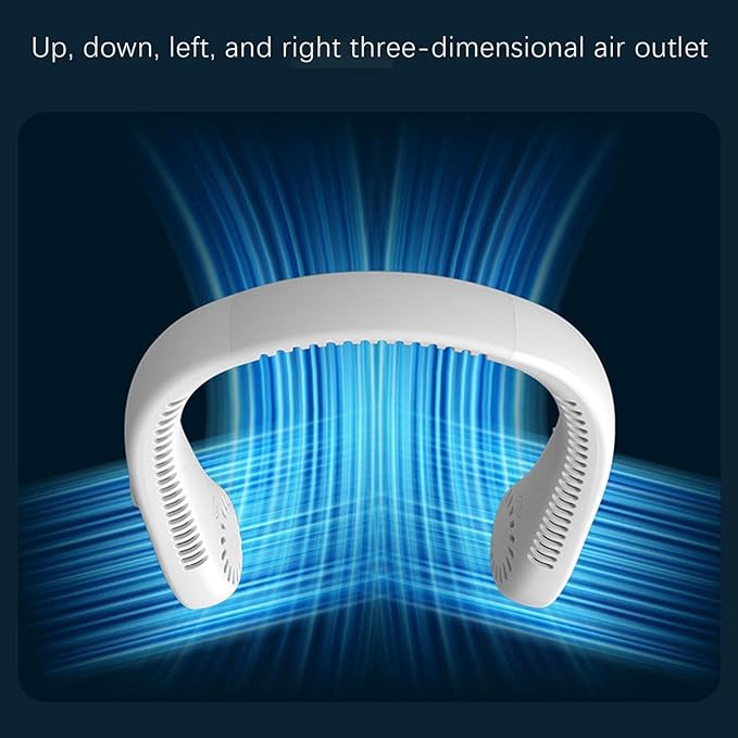 Colorful 4485 mini bladeless neckband fan with cooling vents, rechargeable USB portable air conditioner for summer comfort.