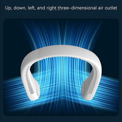 Colorful 4485 mini bladeless neckband fan with cooling vents, rechargeable USB portable air conditioner for summer comfort.