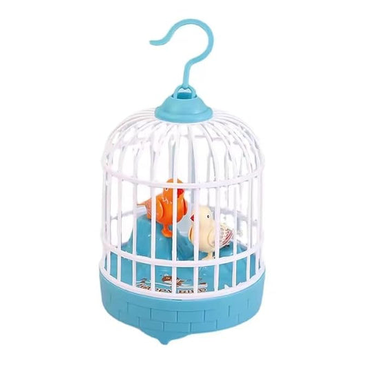 Colorful talking bird cage toy for kids with light, music, and voice control, featuring a mini birdcage design by 4485.