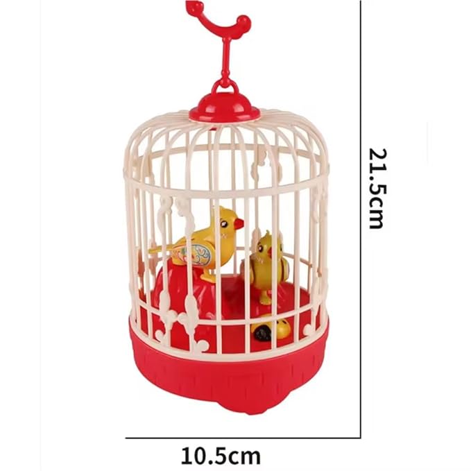 Colorful musical talking bird cage toy for kids with lights, music, and voice control, featuring a mini birdcage design.