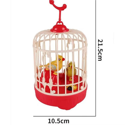 Colorful musical talking bird cage toy for kids with lights, music, and voice control, featuring a mini birdcage design.