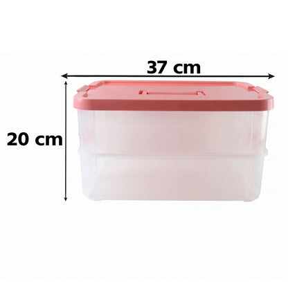 Clear plastic storage box with lid, 2-layer stackable organizer by Wukusy, ideal for organizing household or office items.