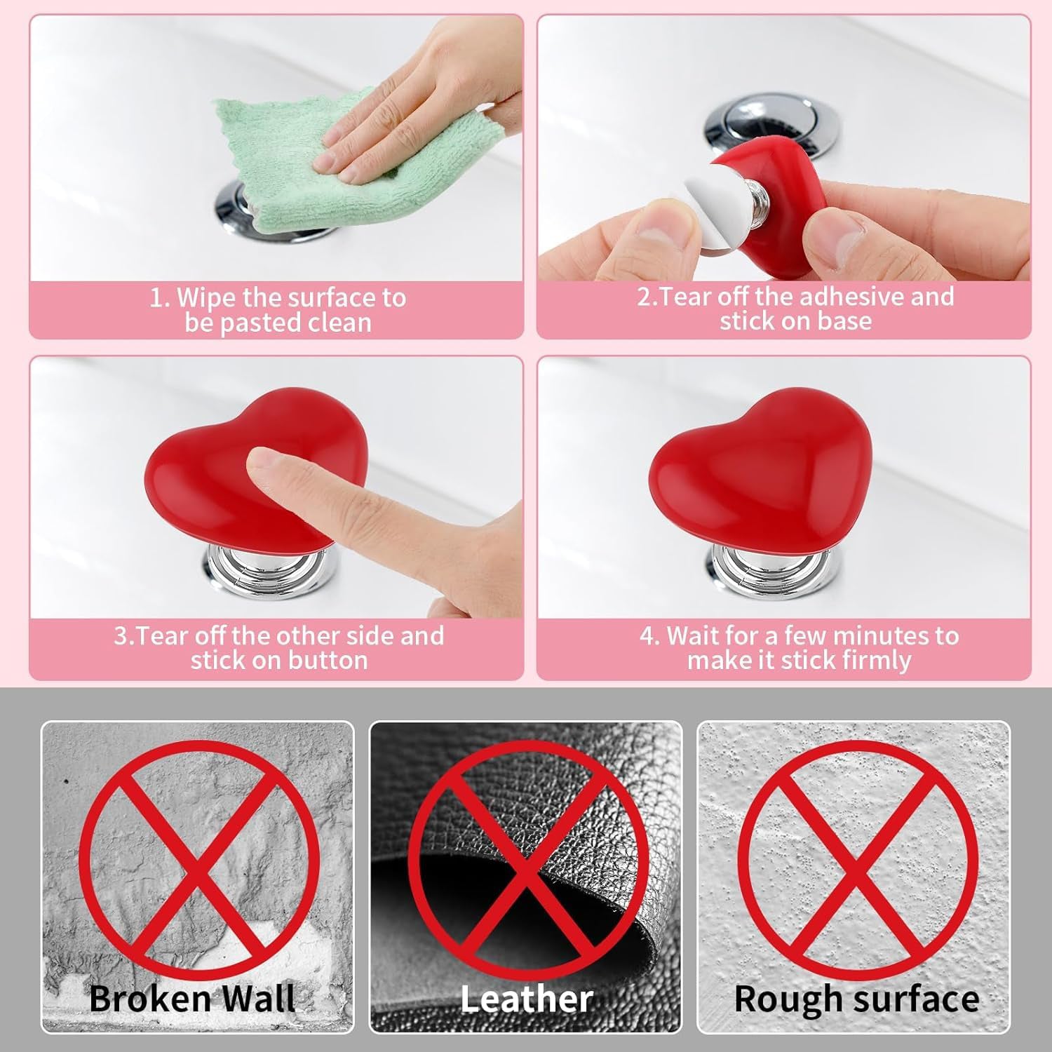 Set of four Wukusy heart-shaped cabinet door handle drawer knob pulls for home improvement and furniture decor.