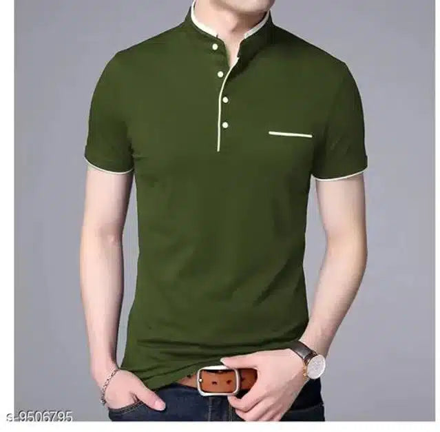 Olive green men's T-shirt by 4567, size L, made of soft cotton, casual fit, short sleeves, simple round neckline.