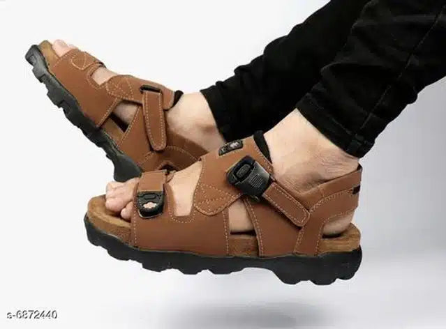 Tan men's sandals by 4597, size 6, featuring comfortable open-toe design and casual slip-on style.