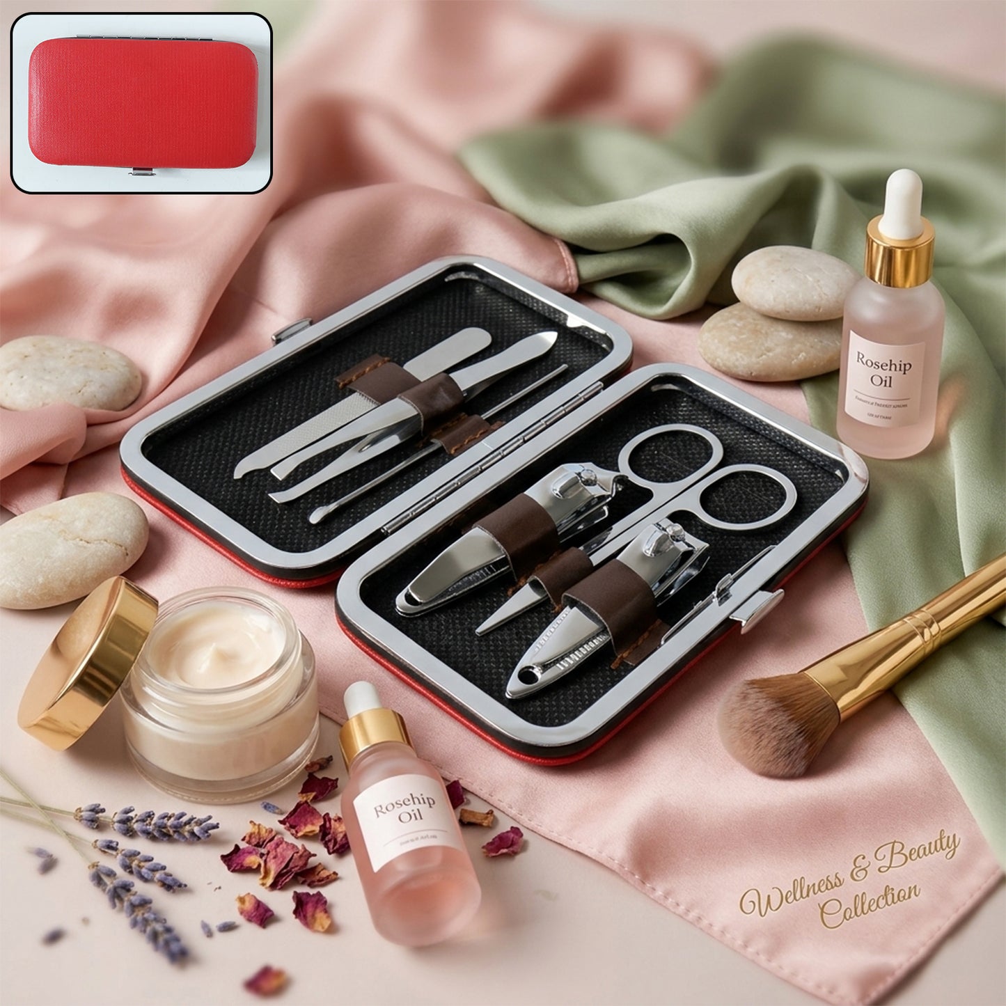 Wukusy 6-in-1 professional manicure and pedicure nail grooming kit with multiple tools for nail care and grooming.