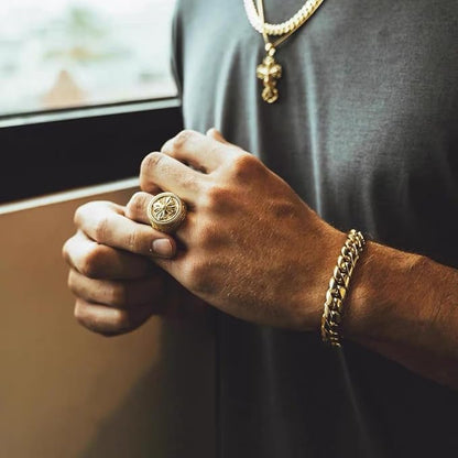 Men's Cuban Link Chain Bracelet in 24k real gold-plated finish with a bold, stylish design.