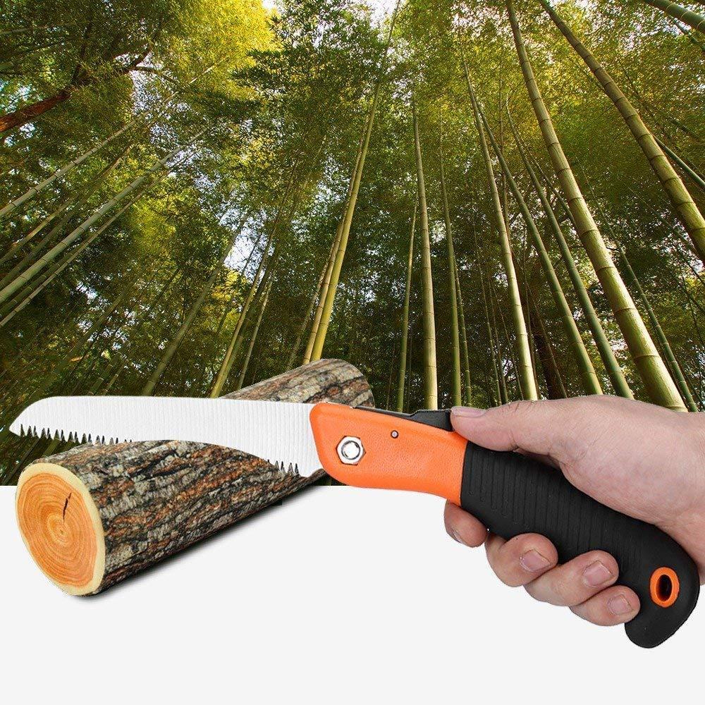 Wukusy 464 folding saw with 180mm blade for trimming, pruning, camping, shrubs, and wood cutting.