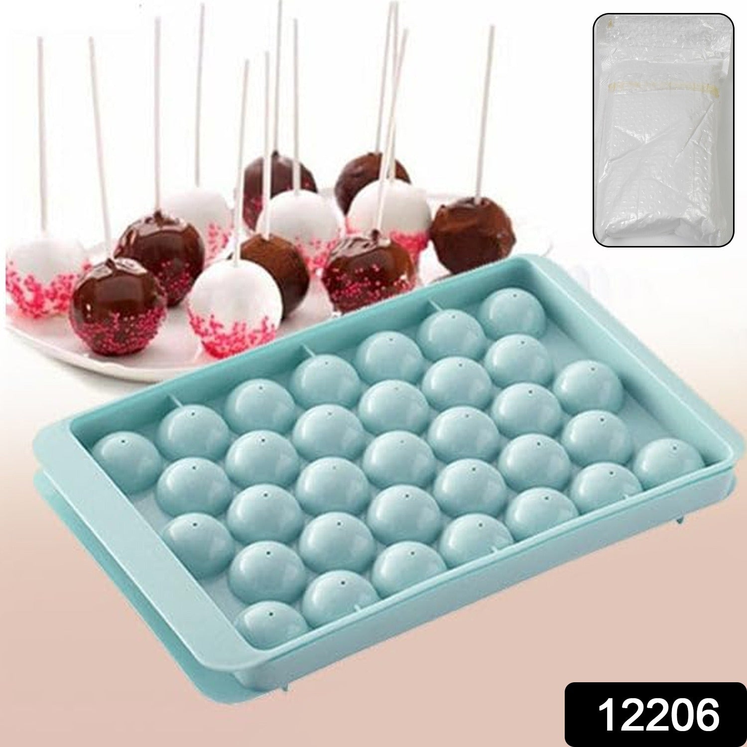 Wukusy plastic round reusable ice cube mold with lollipop candy maker, 33 molds, 16.5 cm, for making ice balls and candies.