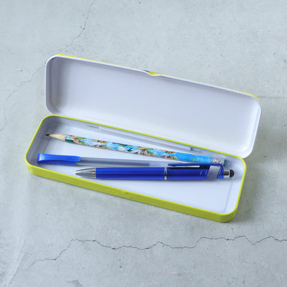 Wukusy cartoon-themed metal pencil box with cute mixed design, sturdy storage case for stationery and pencils.