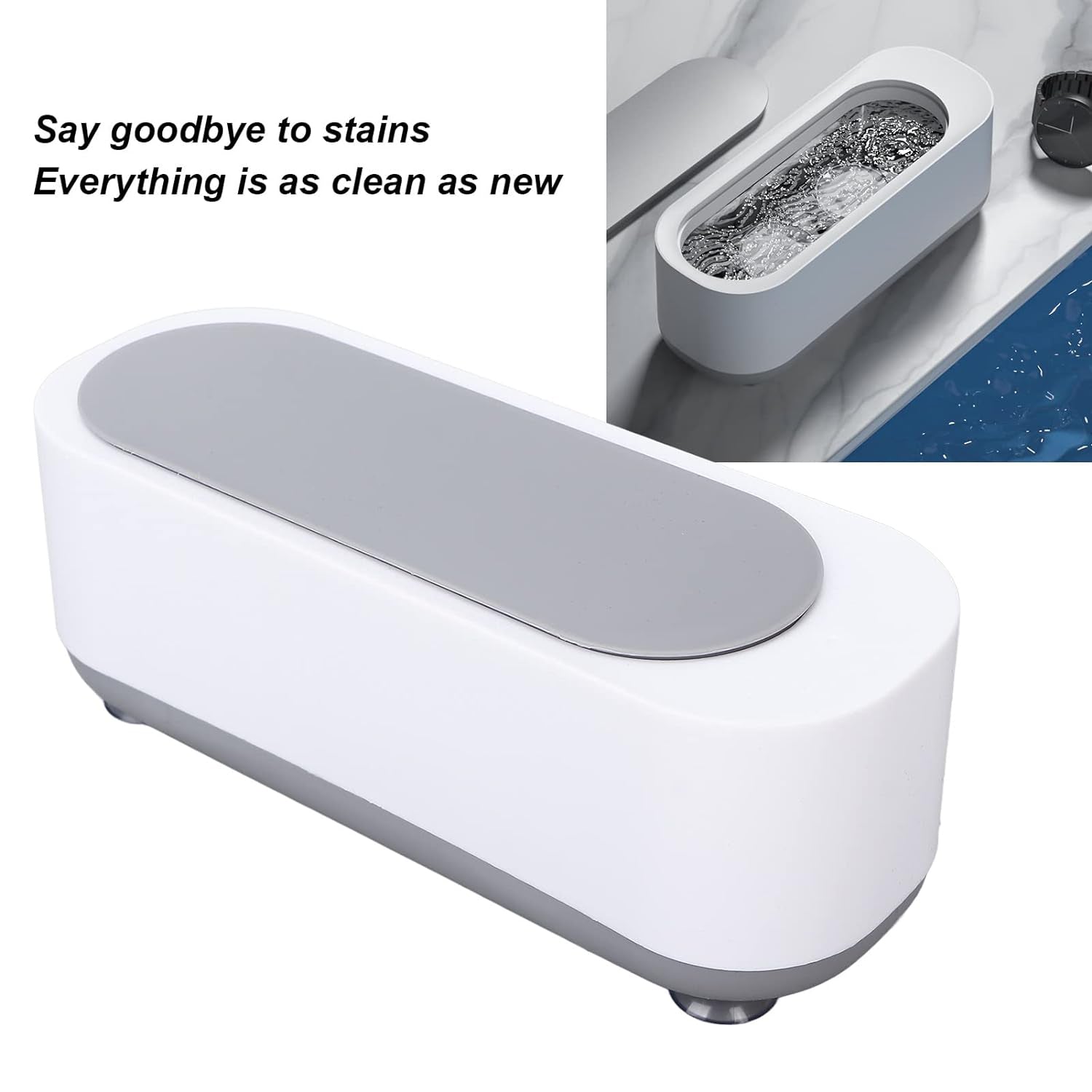Wukusy ultrasonic jewelry cleaner machine for rings, silver, glasses, watches, coins; portable with high-frequency vibration.