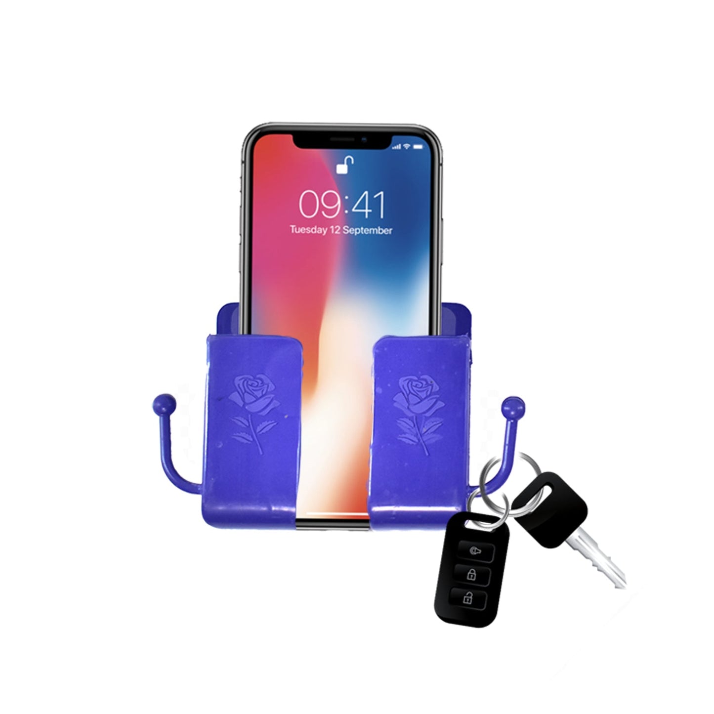 Wukusy 6201a wall-mounted storage box for remote and mobile accessories with two side hanging hooks, organized and space-saving.