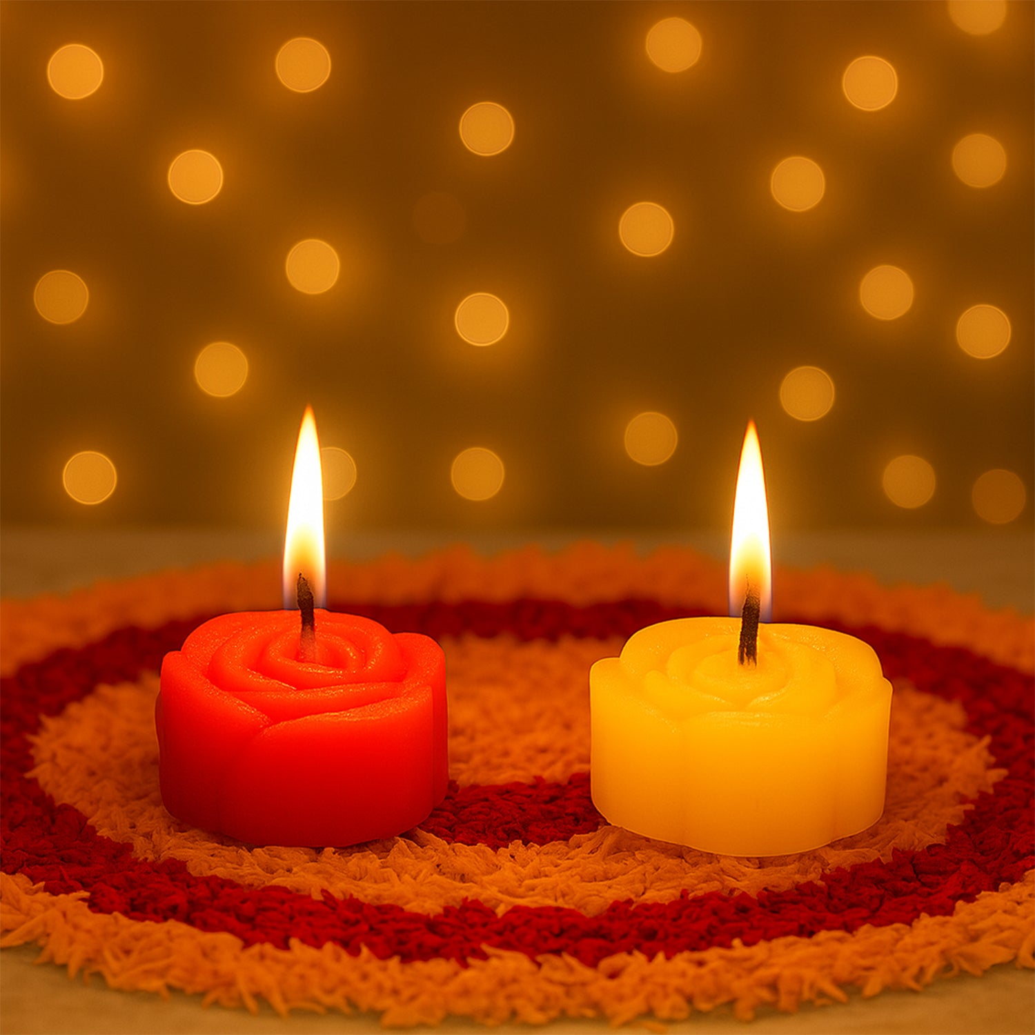 Six rose-shaped wax candles from Wukusy arranged in a decorative set for home decor.