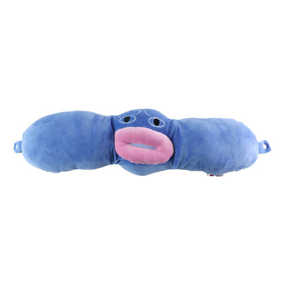 Blue U-shaped neck pillow by Wukusy featuring a cute character design, soft support for travel comfort.