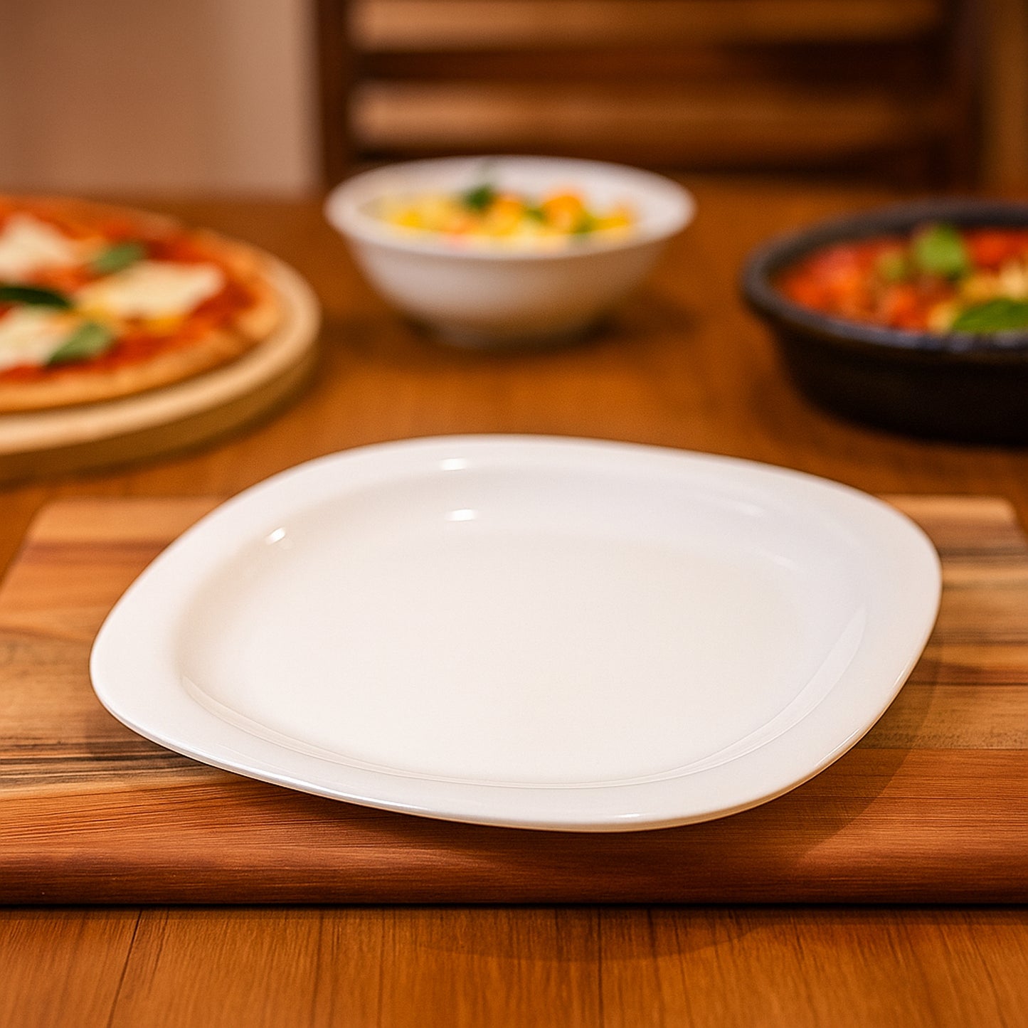 Wukusy premium square dinner plate, 28 cm, white ceramic, suitable for home and kitchen dining.