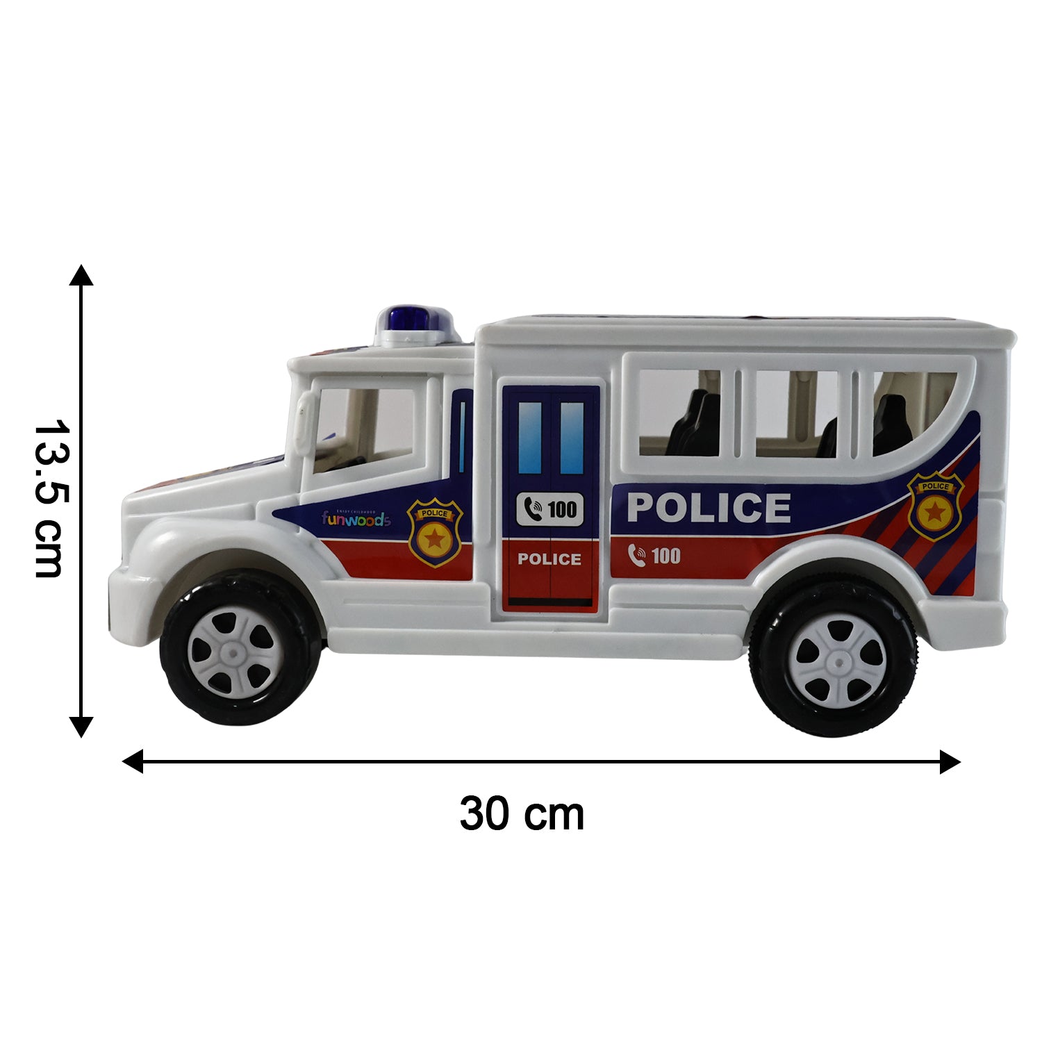 Wukusy Funwoods Police Van Toy, colorful plastic toy vehicle with police design, suitable for children.