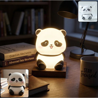 Cute mini panda night light lamp by Wukusy, showing a soft glow and adorable panda design perfect for kids' bedrooms.