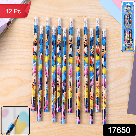 Set of 12 Wukusy cartoon-printed graphite pencils for office use, featuring colorful fun designs on each pencil.