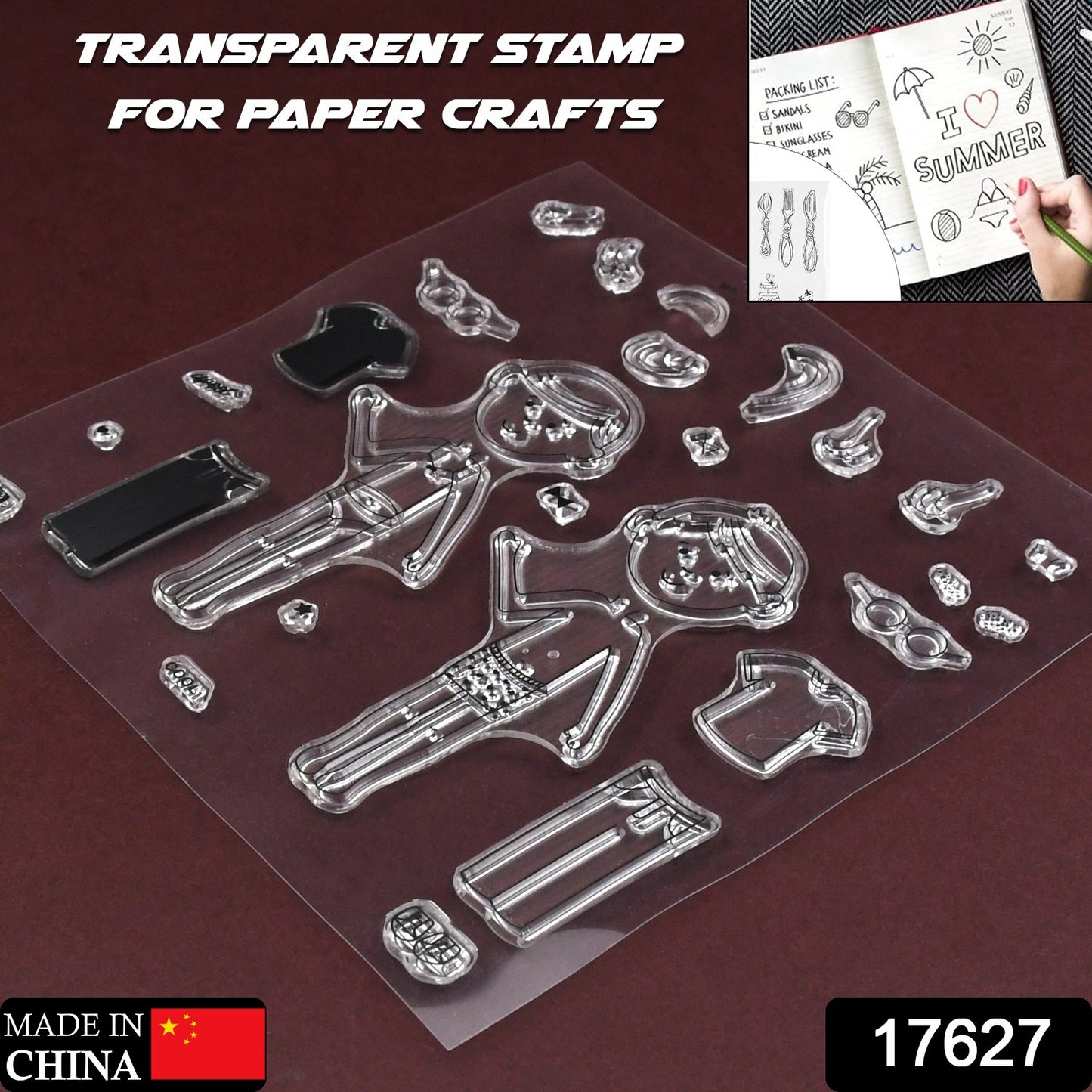 Wukusy reusable rubber TPR stamp set with mixed designs, suitable for DIY crafts, envelopes, diaries, invitations, and photo albums.