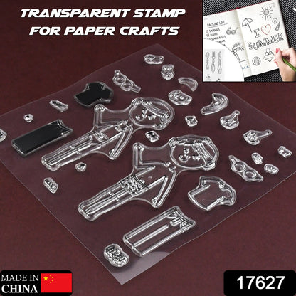 Wukusy reusable rubber TPR stamp set with mixed designs, suitable for DIY crafts, envelopes, diaries, invitations, and photo albums.