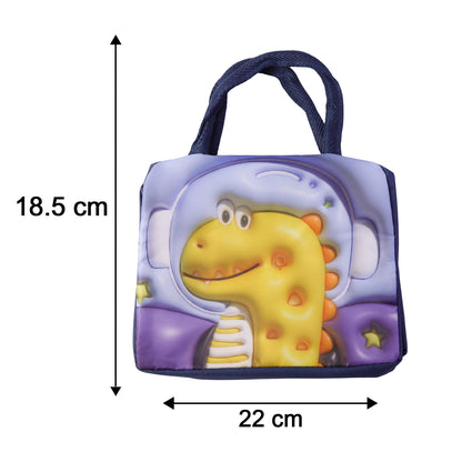 Wukusy insulated kids lunch bag with colorful design, suitable for school, picnics, and travel, featuring a compact, portable shape.