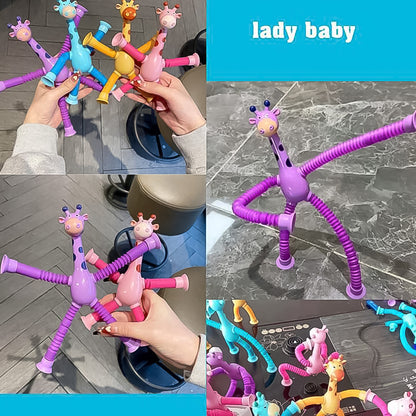 Wukusy LED giraffe telescopic suction cup toy with colorful lights, designed for children to play and stick on smooth surfaces.