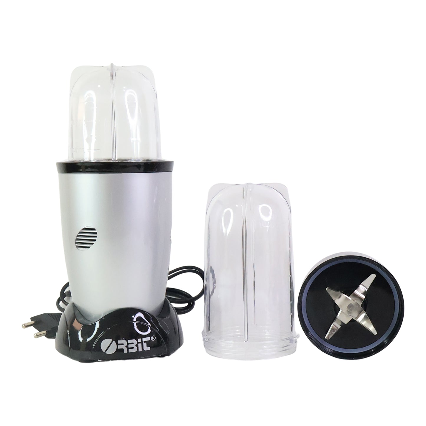 Wukusy Orbit multi-purpose bullet mixer with 400W motor and two jars, ideal for blending smoothies, sauces, and more in the kitchen.