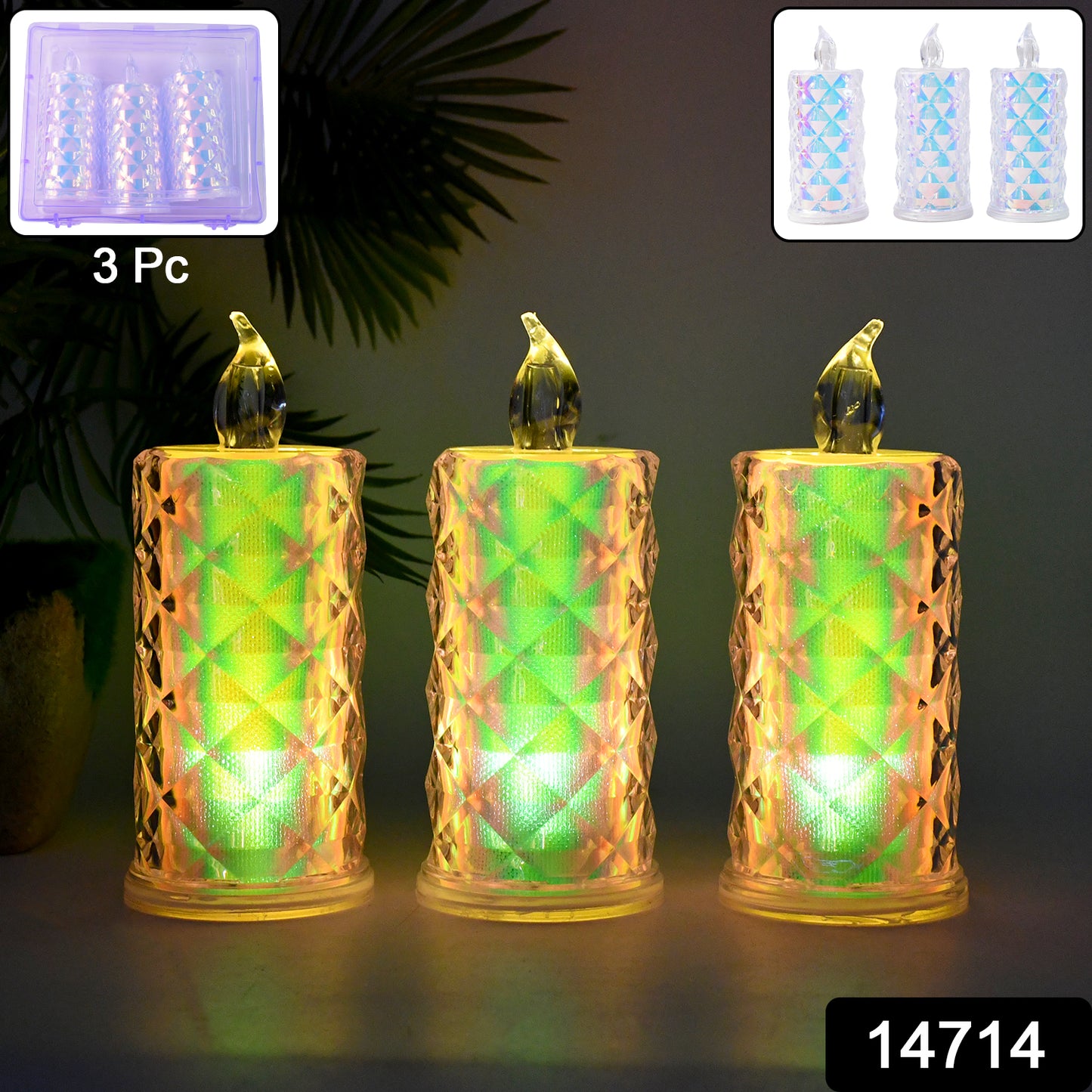 Set of three Wukusy LED flameless decorative candle lights for home decor, with flickering warm glow and realistic wax appearance.