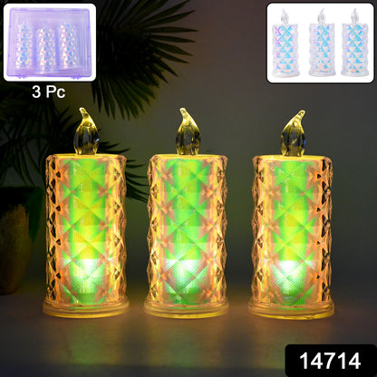 Set of three Wukusy LED flameless decorative candle lights for home decor, with flickering warm glow and realistic wax appearance.