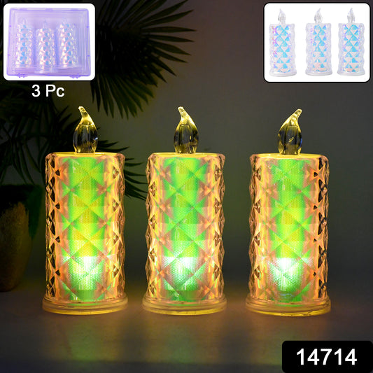 Set of three Wukusy LED flameless decorative candle lights for home decor, with flickering warm glow and realistic wax appearance.