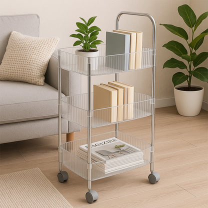 Wukusy Apex Sapphire 3-layer multipurpose storage trolley with wheels, featuring sturdy shelves and mobile design for versatile use.